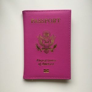Pink Passport Holder Faux Leather Gold Black Plastic United States of America
